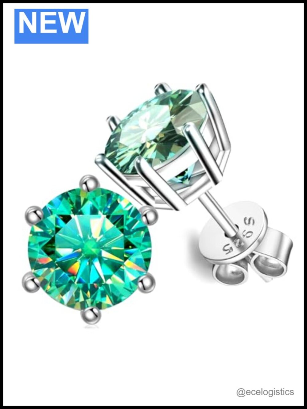 Moissanite Stud Earrings S925 Silver 18K Platinum Plated Push Back Women